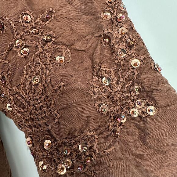 Vintage Edward Womens 100% Silk Button Up Tunic Shirt Size 12 Sequins Lagenlook - Picture 11 of 12